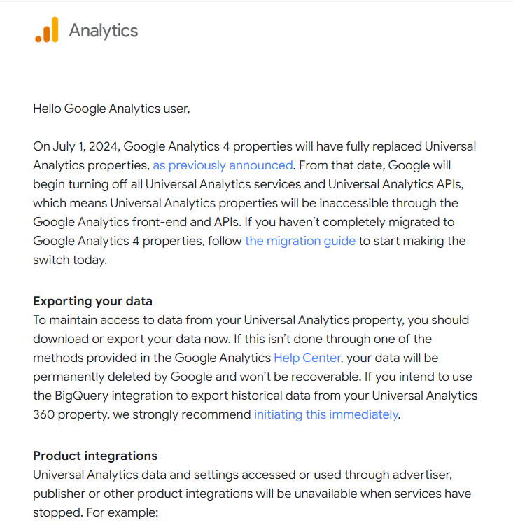 Google analytics transitional timeline email media